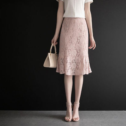 Lace Skirt Women Elegant Summer High Waist Pencil Skirts Fashion Korean Style Hollow Out Office Ladies Female Clothing