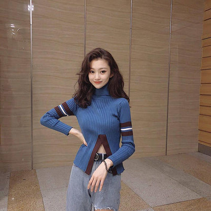 Pofulove Pullover Turtleneck Thick Long Sleeve Sweater Base Sweater Lady Slim Slim Fashion