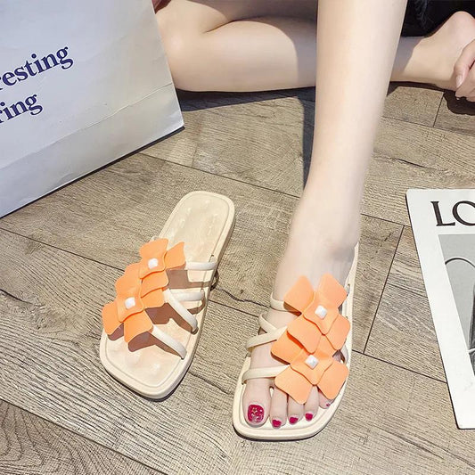 Slippers Women's Summer Outdoor Fashion Flat Bottom Flower One Word Sandals