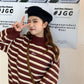 Women Striped Sweaters contrast pullover long sleeve Vintage Plus Size loose Knit Sweaters warm