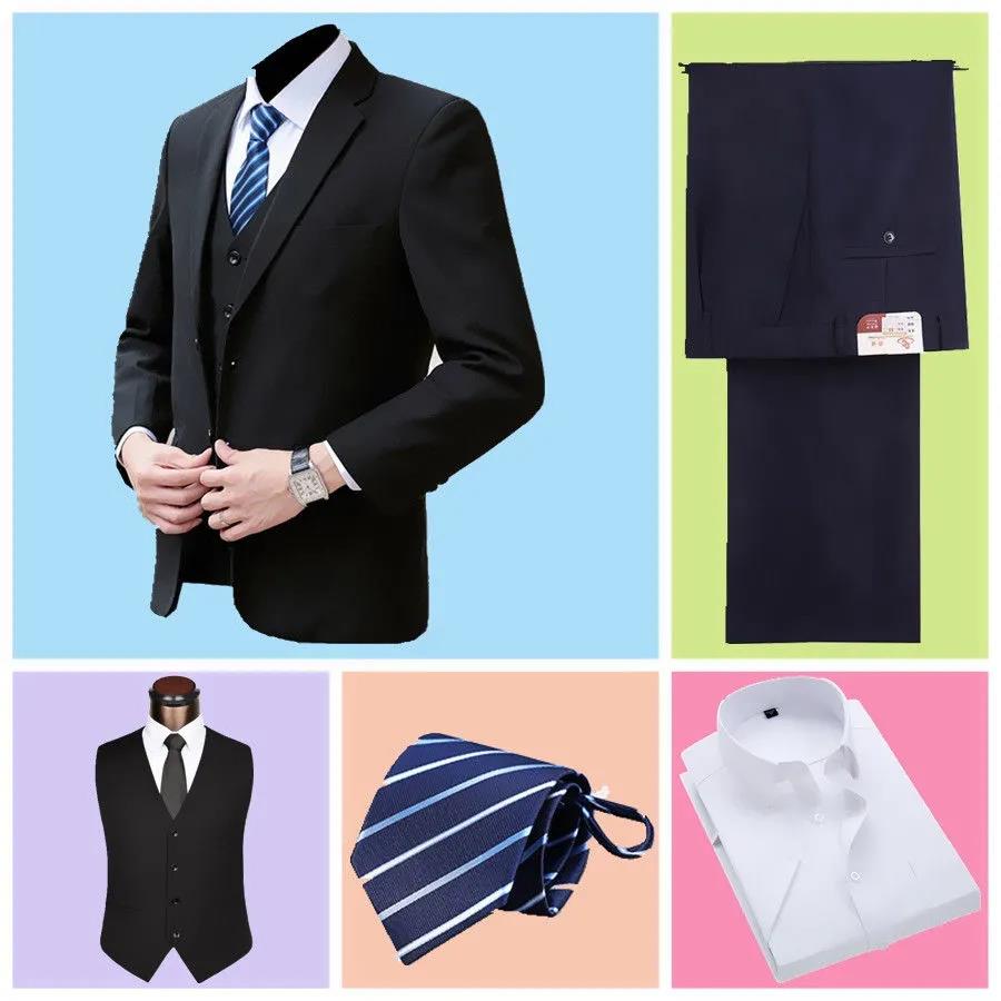 Five-piece Suit Suit Male Young and Middle-aged Business Professional Formal Wear Large Size Suit Loose Casual Men's Wedding Dress Best Man Suit