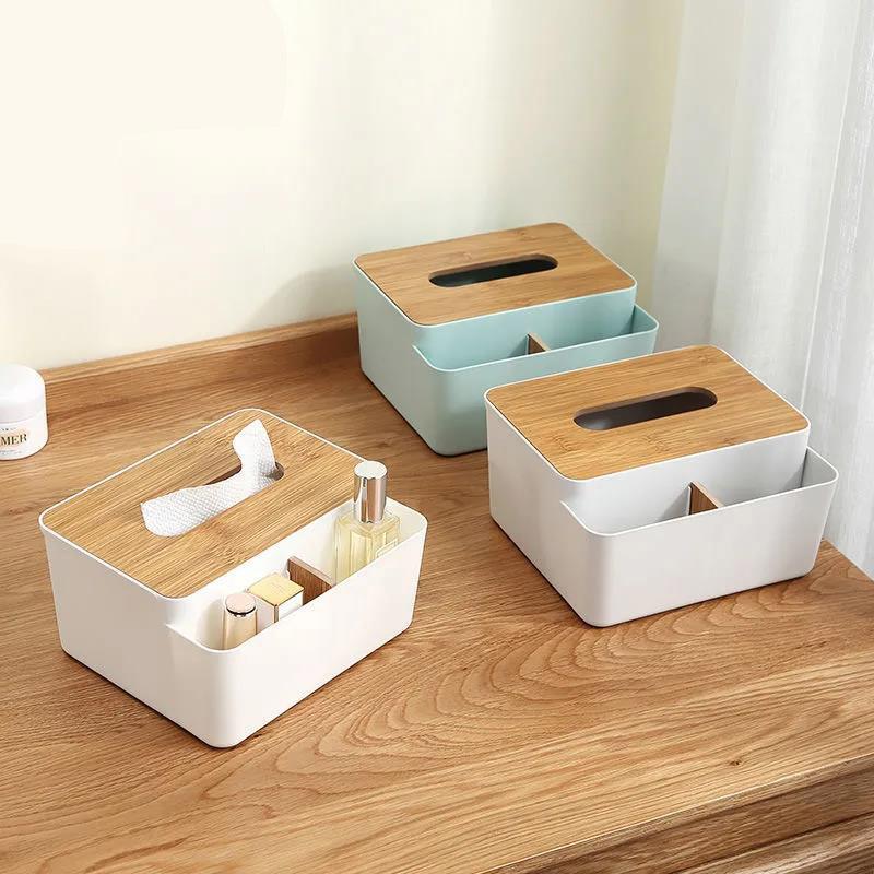 Wooden Simple Multifunctional Tissue Box Home Living Room Kitchen Bedroom Remote Control Drawer Desktop Storage Box