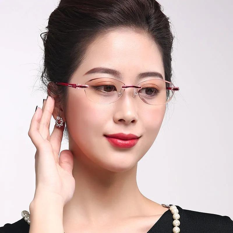 Women's Ultra-light Frameless Reading Glasses Anti-blue Light Radiation Glasses Middle-aged and Elderly High-definition Glasses Eyewear