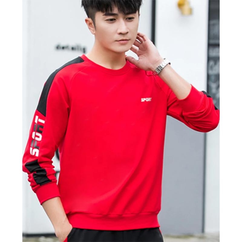 Men's Spring and Autumn Cotton Shirt Pullover Round Neck Long-sleeved Loose Casual Printing Sportswear Male Loose Red Black Tracksuit Sport Costume