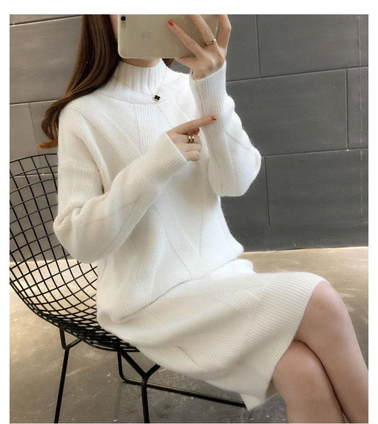 Half High Neck Mid-length Sweater Loose Thick Knit Bottoming Shirt Fashion Casual Dress