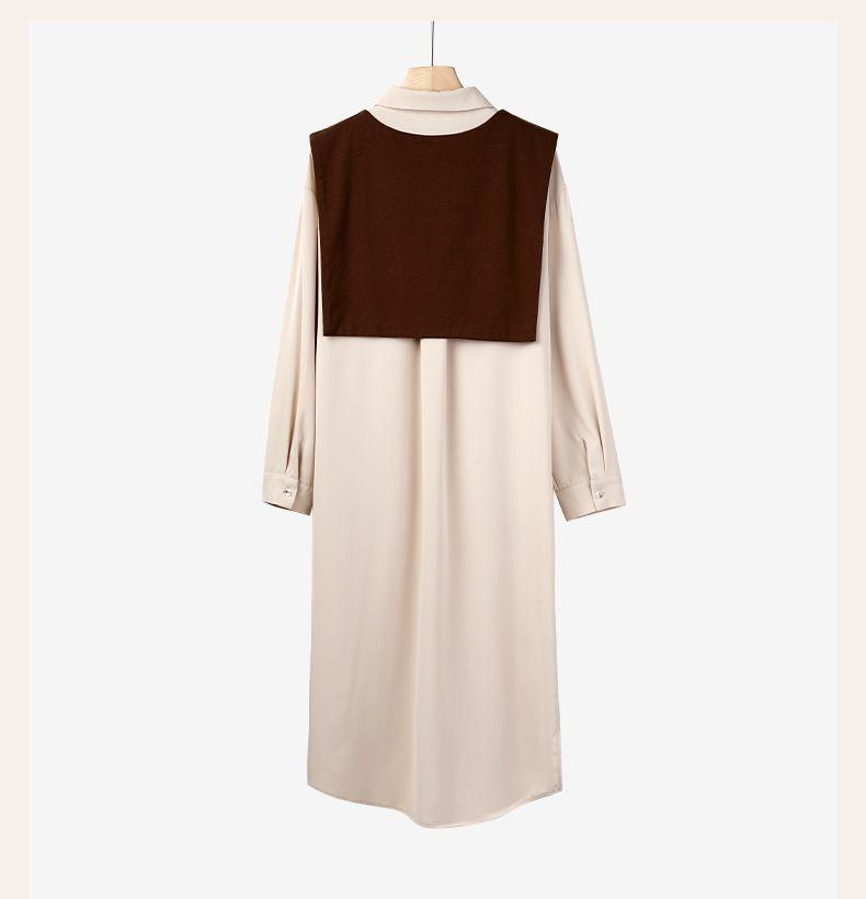 2021 Early Spring and Autumn Shirt Dress Women Loose and Thin Western Style Mid-length Outer Shawl Two-piece Suit