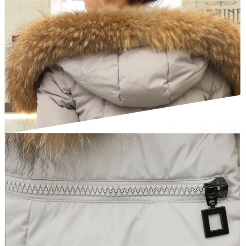Women's Solid Color Embroidered Down Jacket Mid-length Korean Style Loose Thick Coat Warm Cotton Coat Large Fur Collar Winter Quilted Jacket