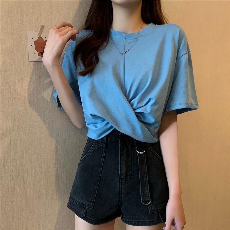 Splicing T Shirt Summer Fashion Women  Solid Color Cool Irregular Streetwear Hip Hop T-Shirt