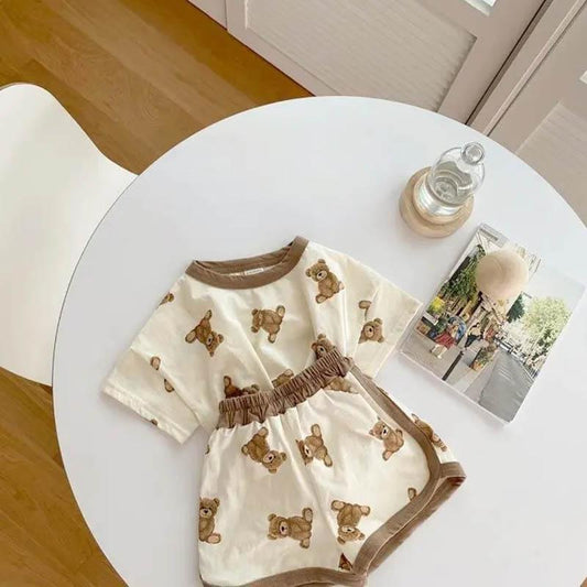 Baby Summer Cute Cartoon Short-sleeved T-shirt Top + Shorts Men and Women Baby Thin Section Breathable and Comfortable 2-piece Set