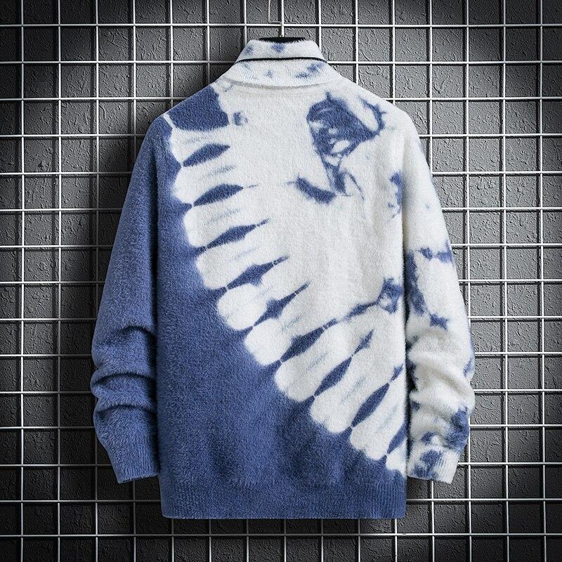 Sweater Winter Men's Knitted Pullover Casual Hip Hop Print Warm Turtleneck Imitation Mink Sweaters Man Tops