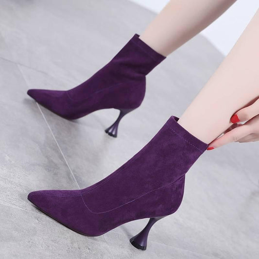High Heels Women Ankle Boots Pointed Toe Footwear Leather Female Boot Fashion Office Shoes Woman