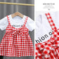 Children Dress Spring Summer Round Neck Kids Clothing Toddler Baby Girls Clothing Plaid Bow Pieated Short Sleeve Dress Girl