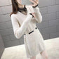 Autumn and Winter Fake Two-piece Mid-length Sweater Women Loose Waist Bottoming Sweater Skirt Lace Collar