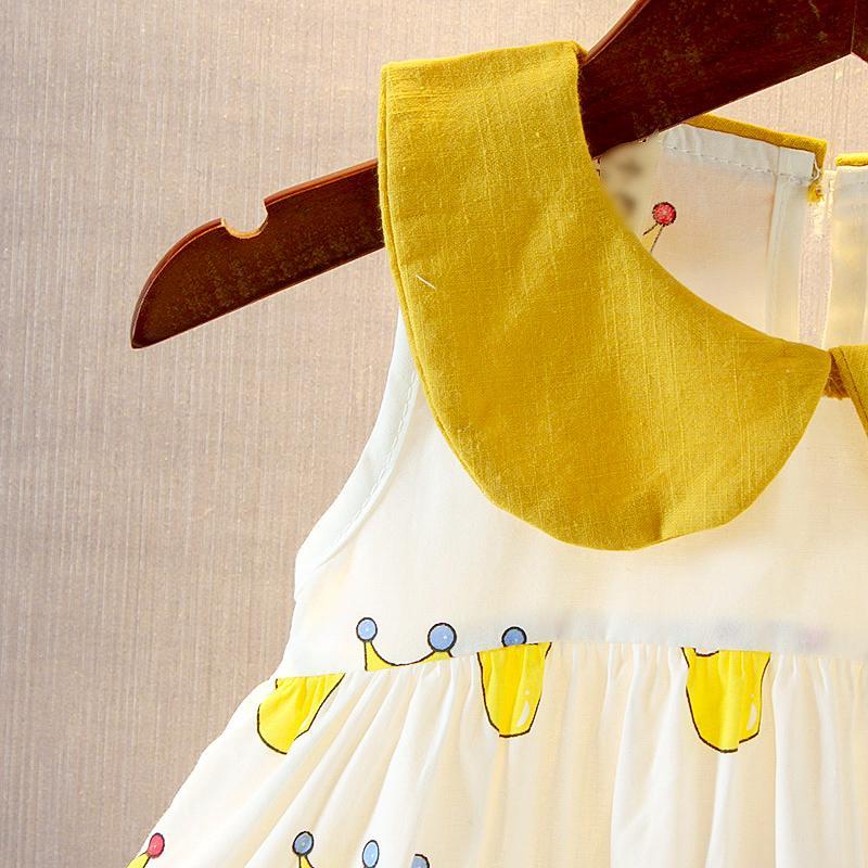 Baby Girl Dress Summer Loose 0-2 Years Old Baby Princess Dress New Baby Cotton Dress Cute Crown Print Dress A-line Skirt