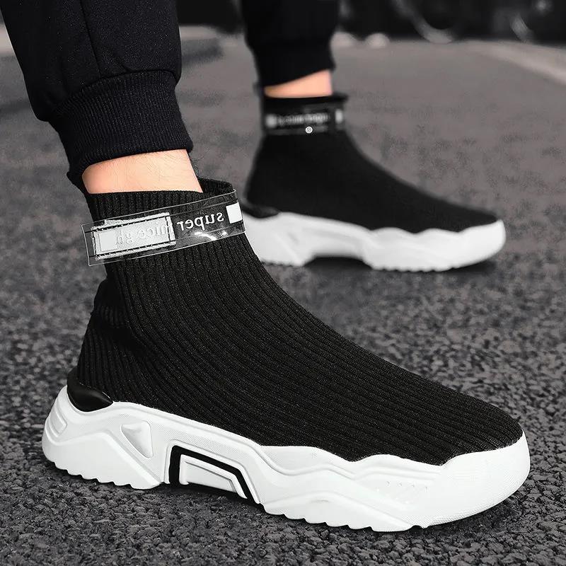 Men's High Top Sneakers Korean Style Trendy All-match Socks Shoes Teen Student Trendy Shoes