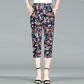 Cropped Pants Summer Thin Section Middle-aged and Elderly Women's Pants Large Size High Waist Casual Pants Straight Flower Pants