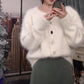 Women Faux Mink Cashmere Lazy Loose Crew Neck Sweater Knitted Cardigan Button Coat