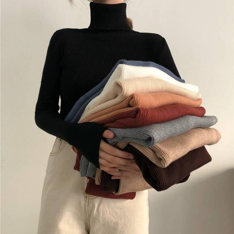 Autumn and Winter Turtleneck Thick Sweater Women's Loose Slim Long Sleeve Bottoming Shirt