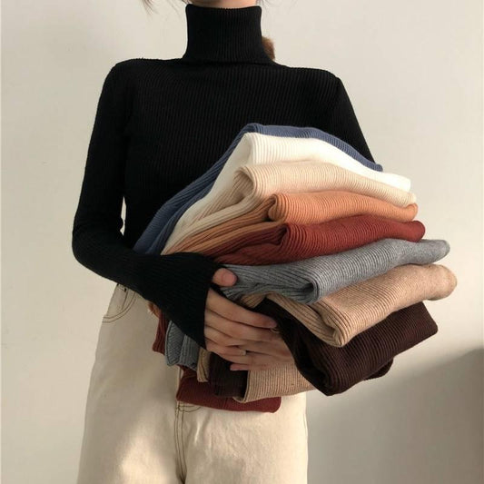 Autumn and Winter Turtleneck Thick Sweater Women's Loose Slim Long Sleeve Bottoming Shirt