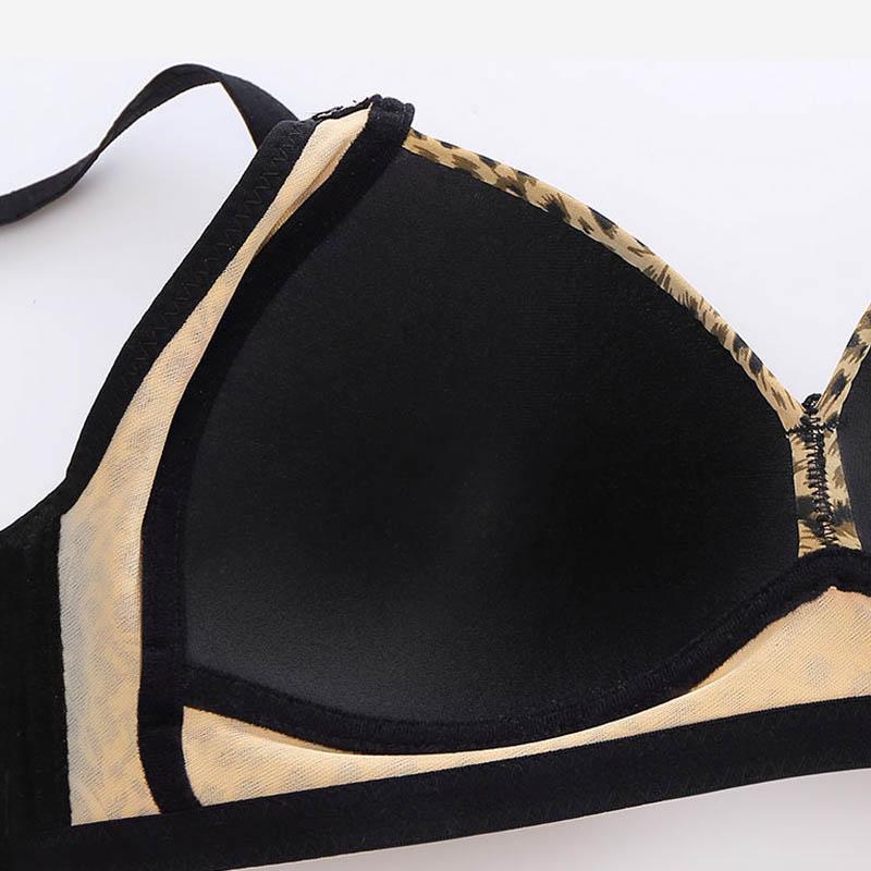 Ladies Plus Size Leopard Print Sexy Comfortable Breathable No Steel Rings Push Up Bra