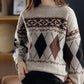 Sweater Women's Rhombus Contrast Color Retro Pullover Knitwear Korean Loose Fluffy Top Trending Sweater Autumn and Winter