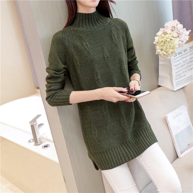 Autumn and Winter Sweater Mid-length Loose Padded Bottoming Shirt Half High Neck Large Size Fashionable Women's Jacket