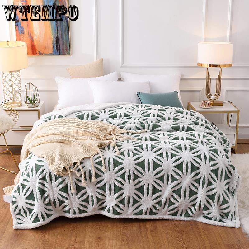 Bed Bedspread Winter Warmth Thickening Three-dimensional Double Layer Comfort Cotton Wool Jacquard Blanket Lamb Wool Blanket Home Textile Bedspread