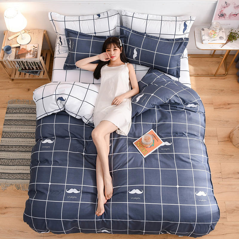 Thick Warm Pure Cotton Brushed Four-piece 100% Long-staple Cotton Student Dormitory Simple Bedding