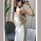 Women's Mid-length Slim Base Sleeveless Dress Pure Color Sexy Shiny Premium Texture Satin Silky Suspender Skirt