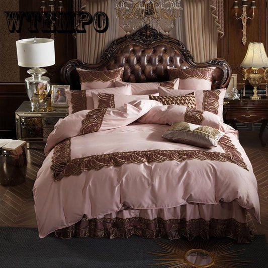 100%Cotton Bedding Sets Twin Queen King Size Bed Linen Lace Duvet Cover Bed Sheet Pillowcase