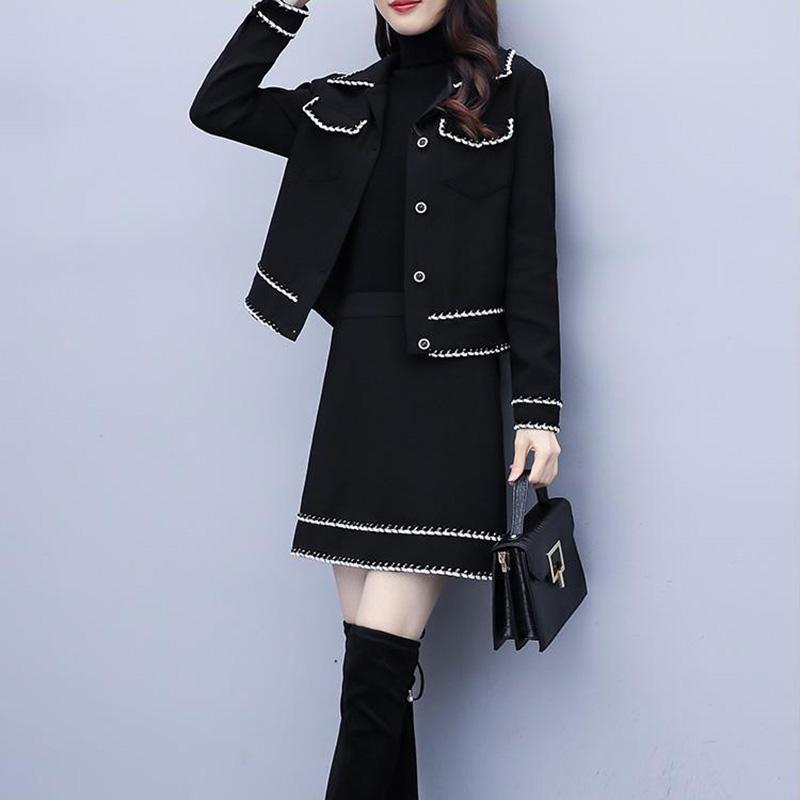 Spring and Autumn Suit Lapel Fashion Jacket Off Shoulder Color Matching Sexy Sweater Double-breasted Button Long-sleeved Top