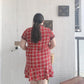 Fat Girl 300 Kg Extra Large Plaid Dress Summer New Product Improved Version Loose and Thin Ruffled Cheongsam Women