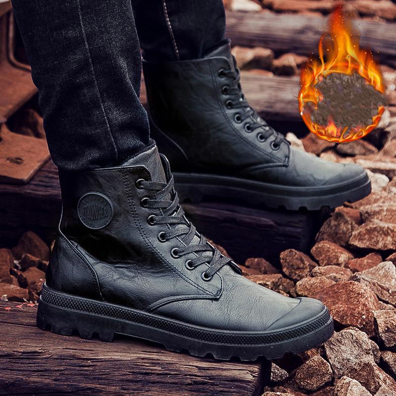 Pair of Shoes Men's Leather Boots Fashion Casual Martin Boots Military Boots Waterproof Men's Boots