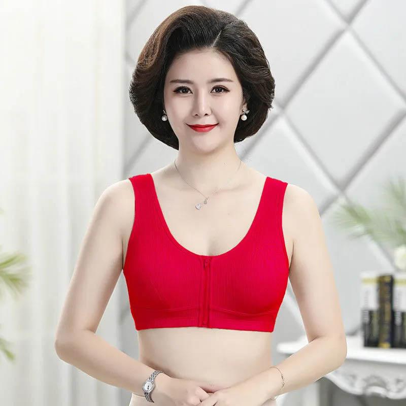 Large Size Zipper Front Buckle Gathering Underwear Thin Simple Glossy Full Cup Cotton Tank Top Bra
