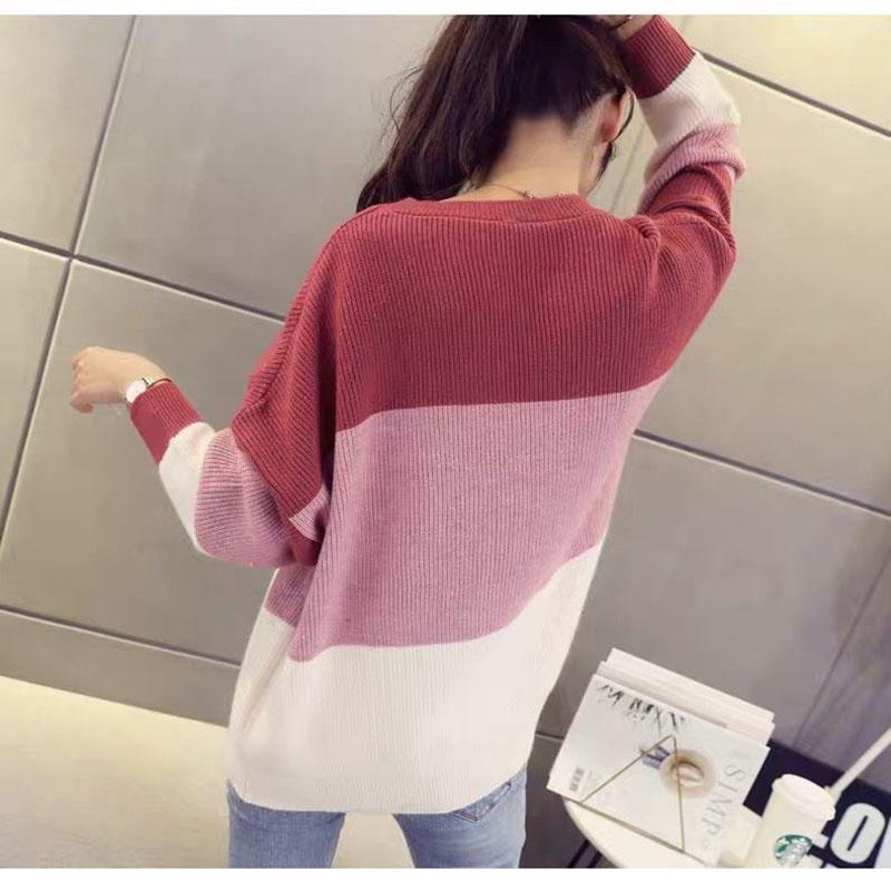 Autumn and Winter Knitted Sweater Loose Large Size Round Neck Jacket Long-sleeved Knitted Young Women's Top