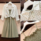 Women Plus Size Set Summer Long-sleeve Irregular Plaid Shirt Strap Dress