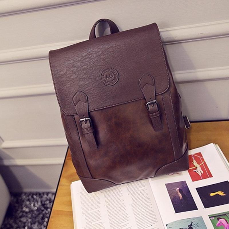 School Bag Men's Fashion Trend Backpack Large Capacity Student Backpack Female PU British Student School Bag