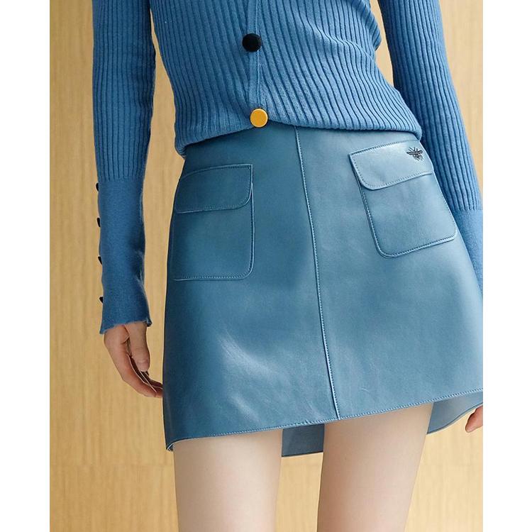 Summer Elegant Women Pu Leather Skirt Casual High Waist Skirt Ladies A-line Short Embroidered Skirts