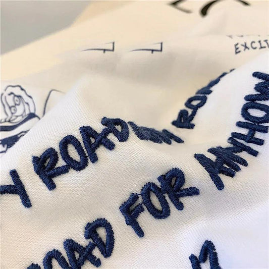 Cotton Simple Breathable Tee Female Letter Pattern Embroidery T-Shirt Solid  Casual Short Sleeves Hipster  Summer Tops