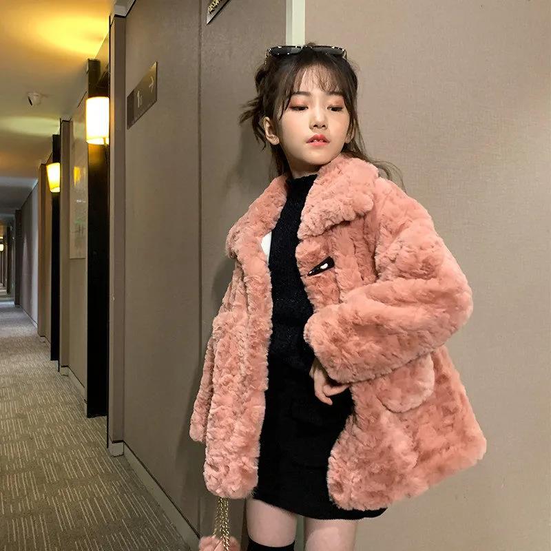 Girls Lamb Wool Coat Fur Winter Clothing Plush Thick Warm and Windproof Jacket