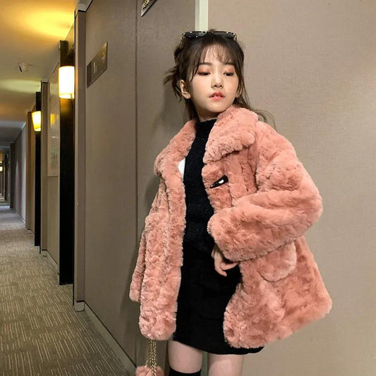Girls Lamb Wool Coat Fur Winter Clothing Plush Thick Warm and Windproof Jacket