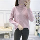 Women Blue Short Long Sleeve Half Turtleneck Pullover Sweater Office Warm Bottoming Shirt