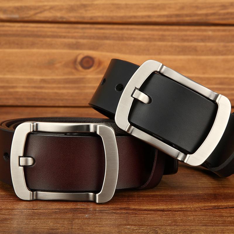 Men Waistband Casual Dress Leather Pin Metal Buckle Belt Black Brown Strap