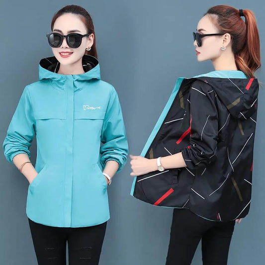 Autumn and Winter Models Double-sided Wear Loose and Versatile Short Long-sleeved Hooded Plus Size Jacket Women's Jacket