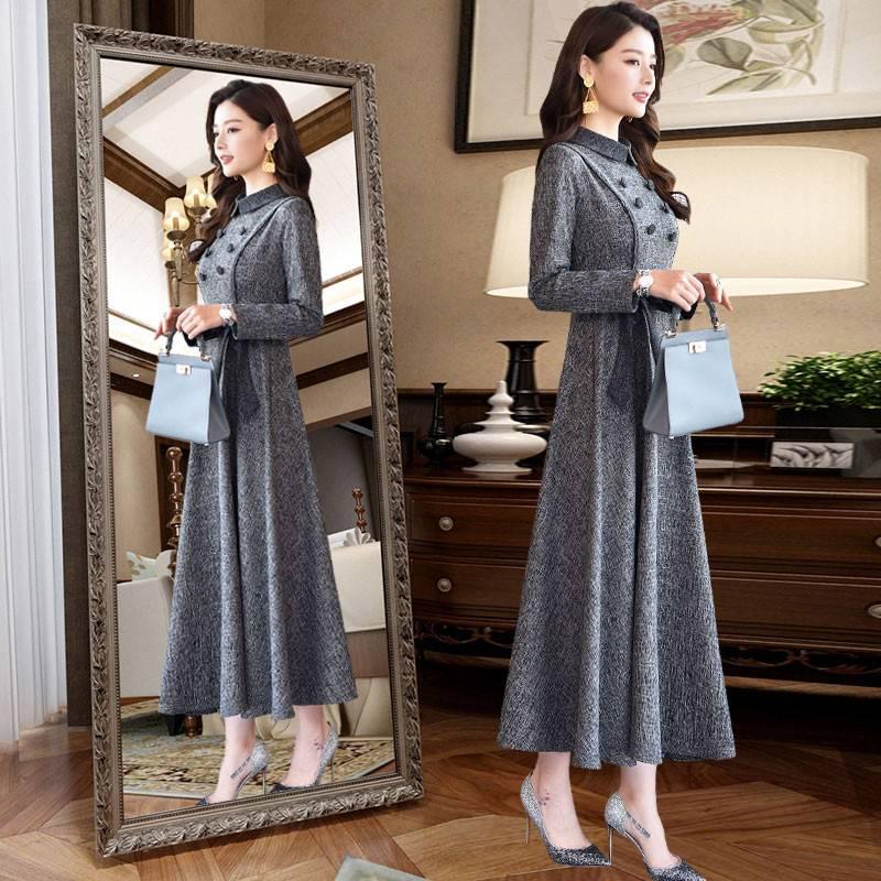 Women Vintage Front Button A-line Party Dress Long Sleeve Elegant Mini Dress Fashion Dress