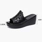 Wedge Heel Slippers Women's Sponge Cake Thick Bottom Fish Mouth Flip Flops Soft Bottom Black Hollowed Out Sandals and Slippers