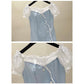 Fashion Lace Stitching One-shoulder Denim Dress Buttoned A-line Skirt Small Summer