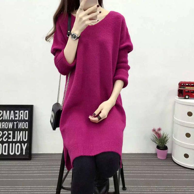 Oversized Women's Loose Bottoming Shirt Autumn and Winter V-neck Mid-length Knit Sweater Pullover Casual Coat