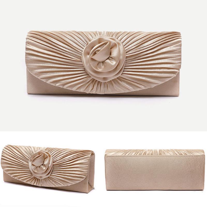 Ladies Elegance Luxury Clutch Bag Shoulder Bag Pleated Satin Wedding Evening Banquet