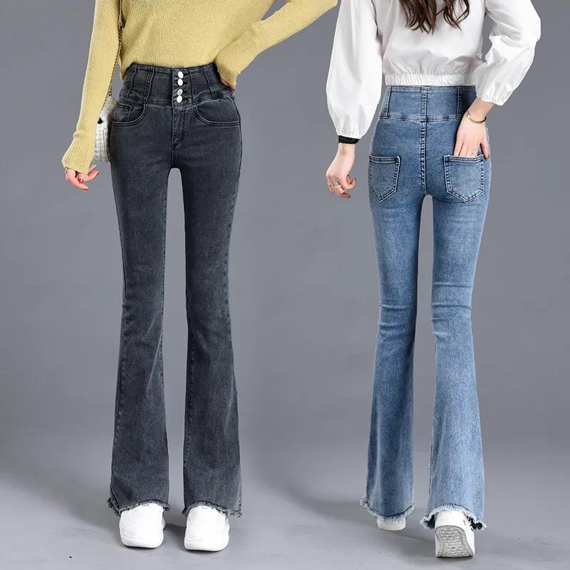 WTEMPO Flare Jeans High Waist Summer Women Casual Ladies Long Pants Bell Bottoms Jeans Denim Trousers